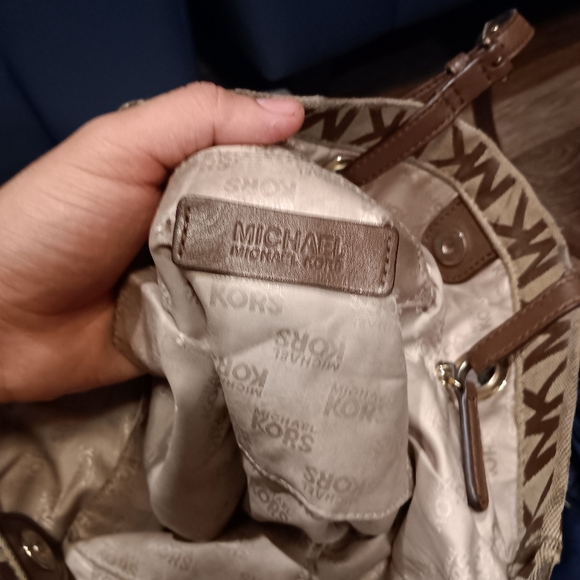Michael kors jet set logo north south tote bag purse beige and brown MK print - Picture 6 of 6